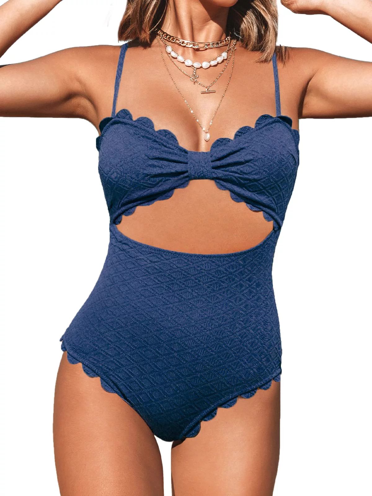 Cupshe Women's Blue One Piece Swimsuit Sexy Cutout Scallop Trim Bathing Suit, M | Walmart (US)