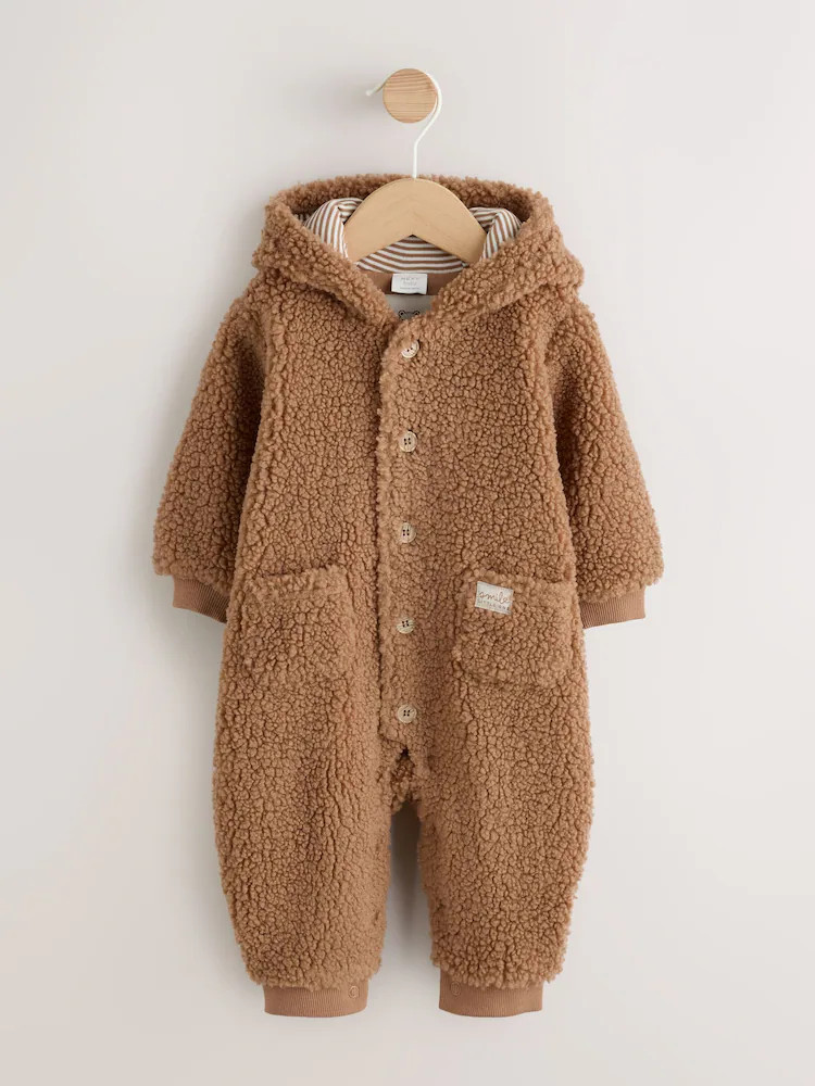 Brown Borg Hooded Baby Pramsuit | Next EU
