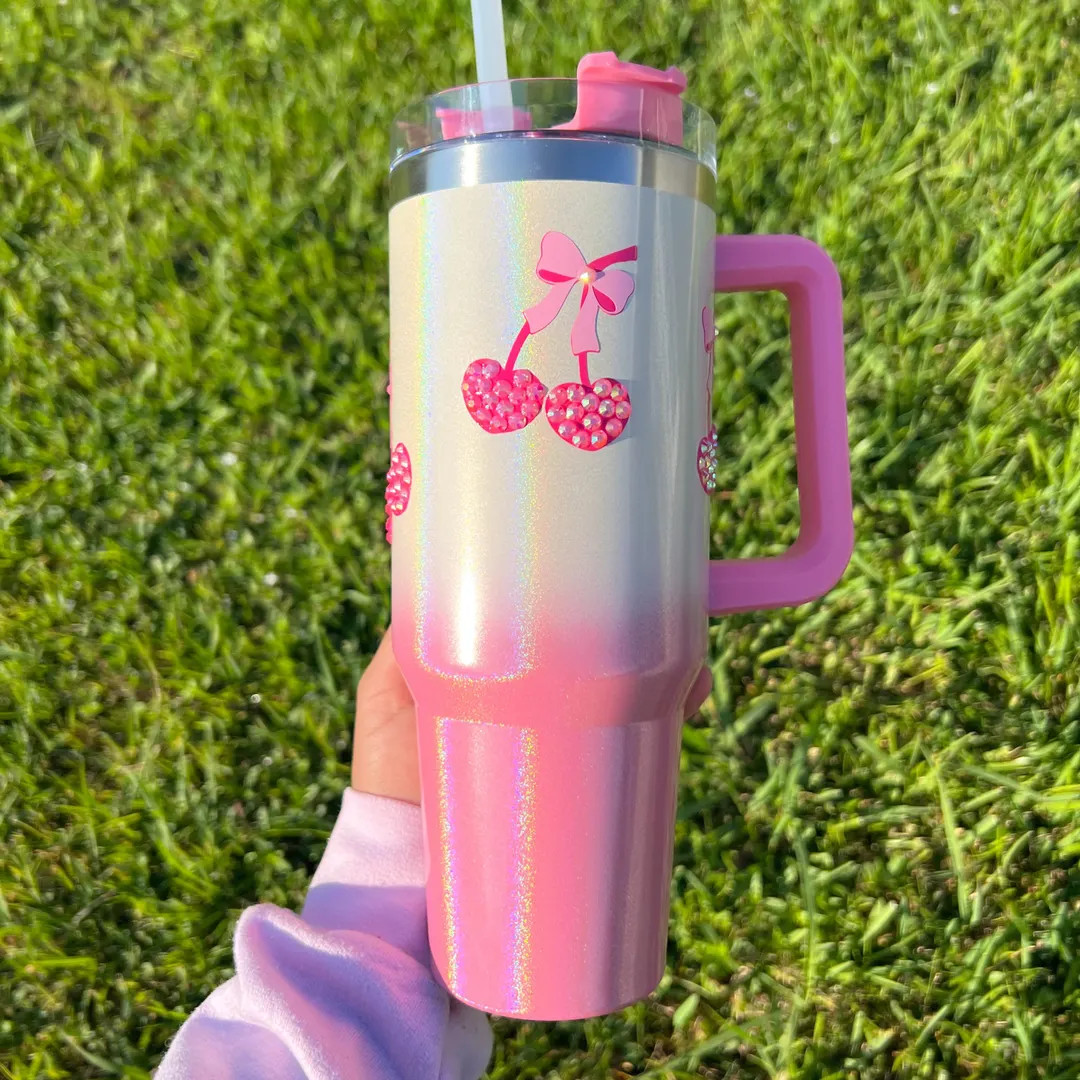 Bling cherry 40oz tumbler | coquette tumbler | gift for her | Etsy (US)