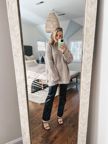 Cozy sweater on sale for $50 (size small) and my faux leather maternity pants are an extra 15% off with code CYBERAF. Size down 

cozy holiday outfit, maternity outfits 

#LTKbump #LTKfindsunder100 #LTKCyberWeek