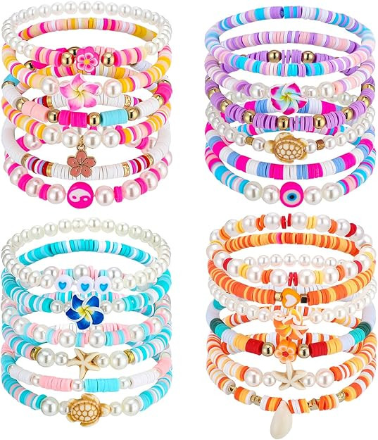 Sureio 24 Pcs Bohemia Hawaiian Plumeria Rubra Tropical Flower Friendship Bracelets for Party Favo... | Amazon (US)