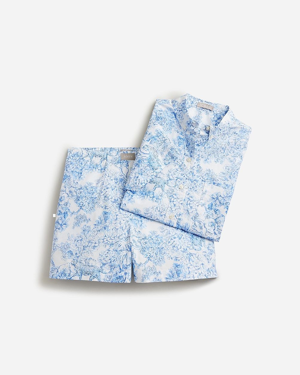 Short-sleeve pajama short set in blue toile cotton poplin | J.Crew US