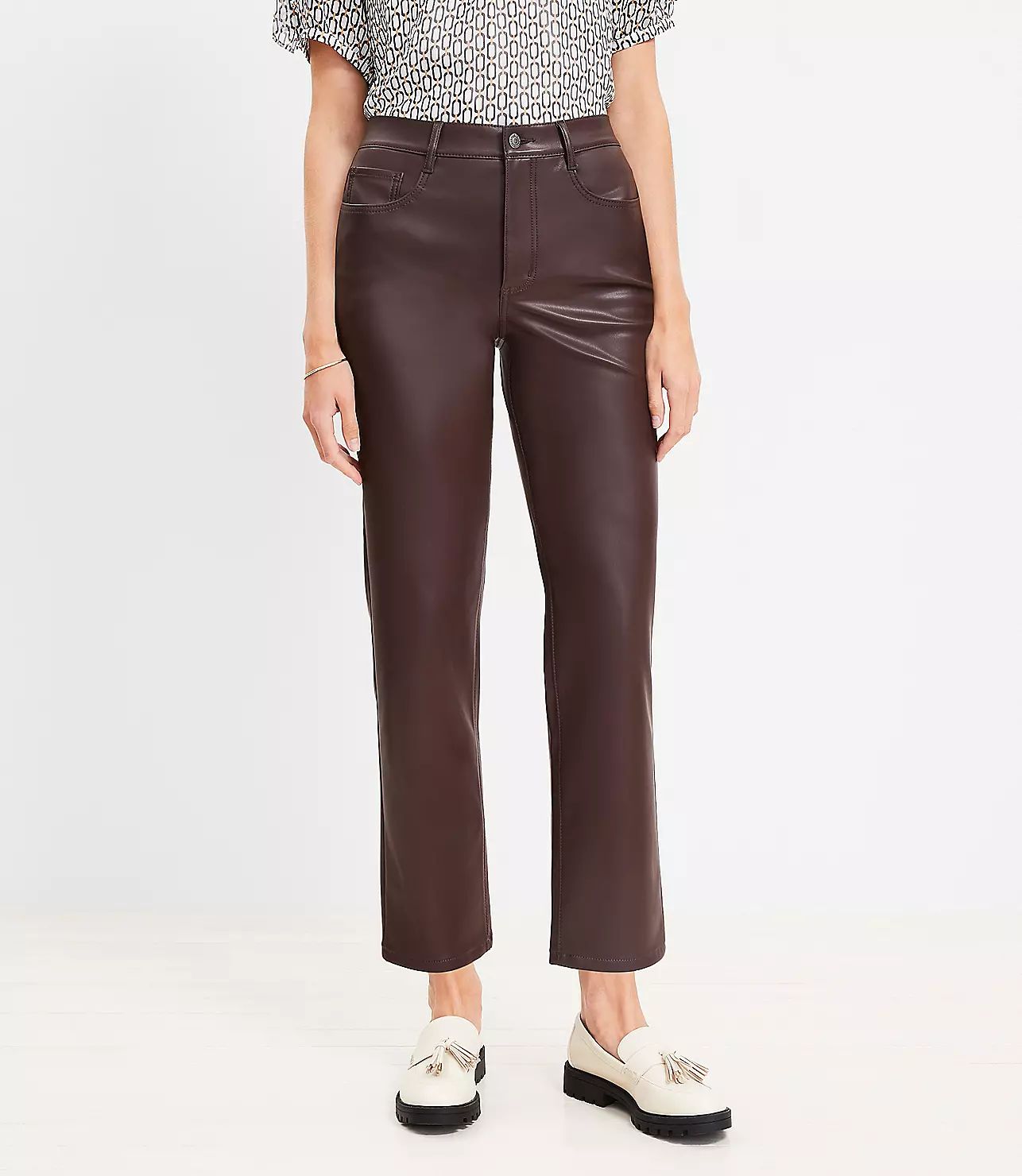 Curvy Five Pocket Straight Pants in Faux Leather | LOFT