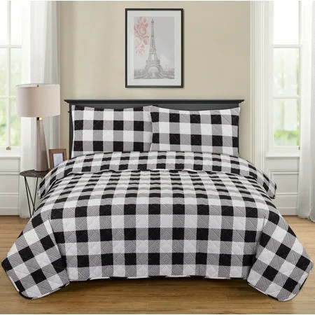 Mainstays Large Buffalo Plaid Flannel 3 Piece Full/Queen Quilt Set | Walmart (US)