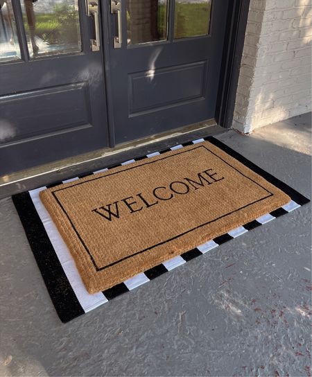 Our new large welcome mat came in!! Linking both the mat and striped lined underneath!💕 

#LTKunder100 #LTKhome #LTKSeasonal