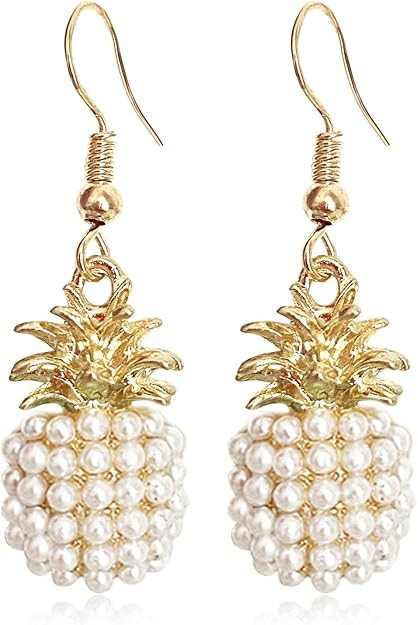 Cute 14k Gold Sparkly Crystal Pineapple Dangle Drop Earrings Colorful Pearl Pineapple Hook Earrin... | Amazon (US)