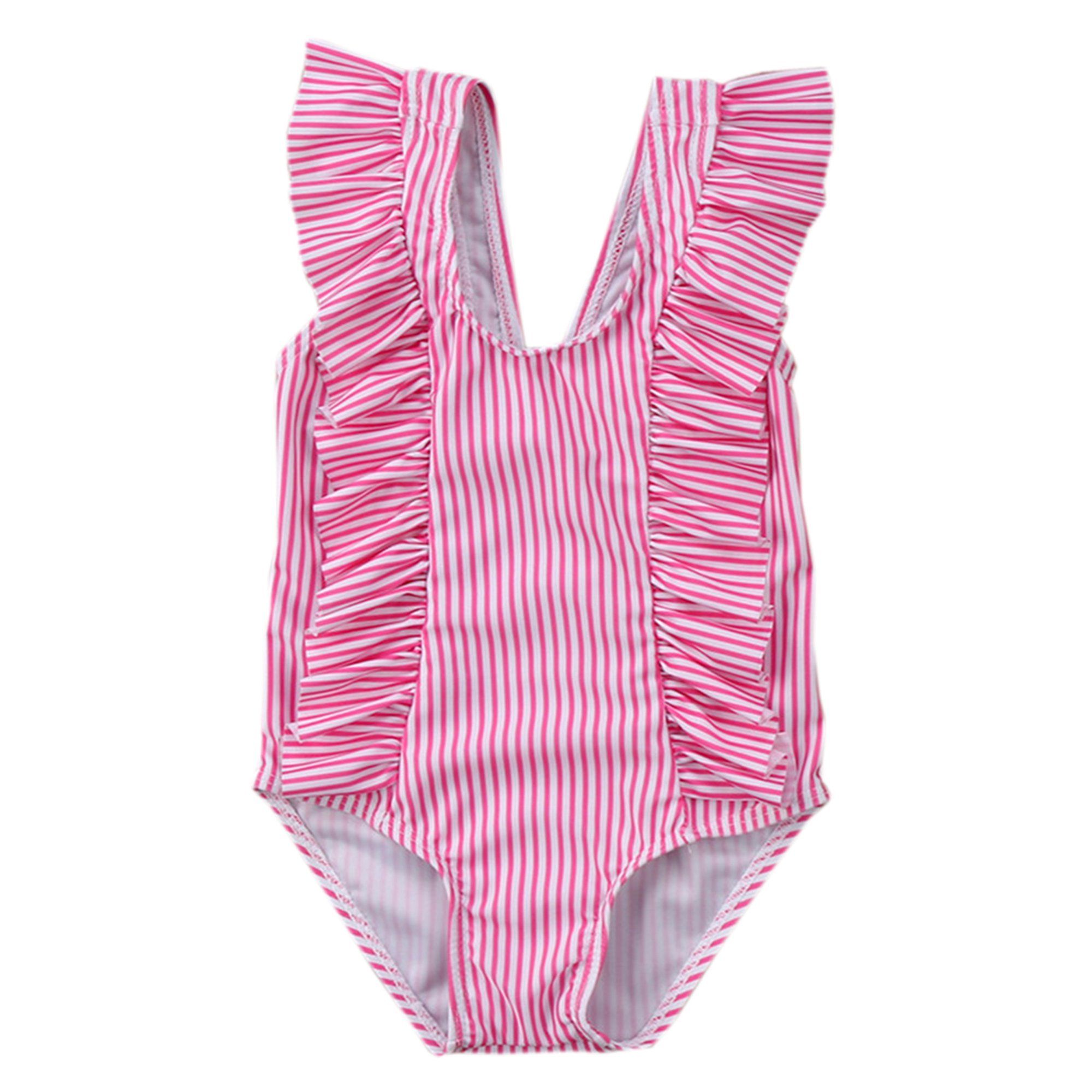 stylesilove Baby Girl Ruffle Striped Swimsuit One-Piece (90/12-18 Months, Black) | Walmart (US)