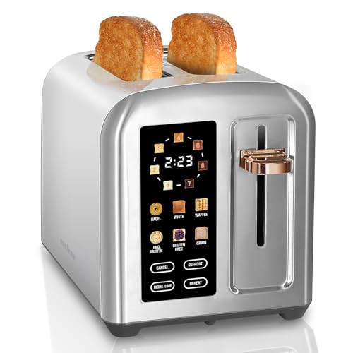 SEEDEEM Toaster 2 Slice, Full Touch Control Stainless Toaster, LCD Display, 50% Faster Heating Speed, 6 Bread Type, 7 Shade Setting, 1.5''Wide Slots, Removable Crumb Tray, 1350W, Silver Metallic | Amazon (US)