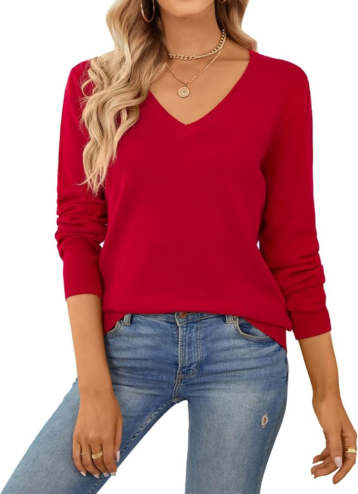 QUALFORT Women's Sweater 100% Cotton Long Sleeve Pullover Sweater Soft Lightweight Knit Tops 2026 | Amazon (US)