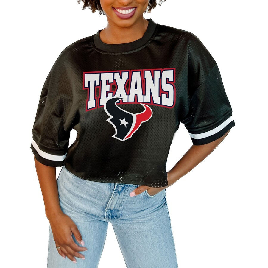 Houston Texans Gameday Couture Women's Mesh Fashion Cropped Jersey Top - Black | Fanatics