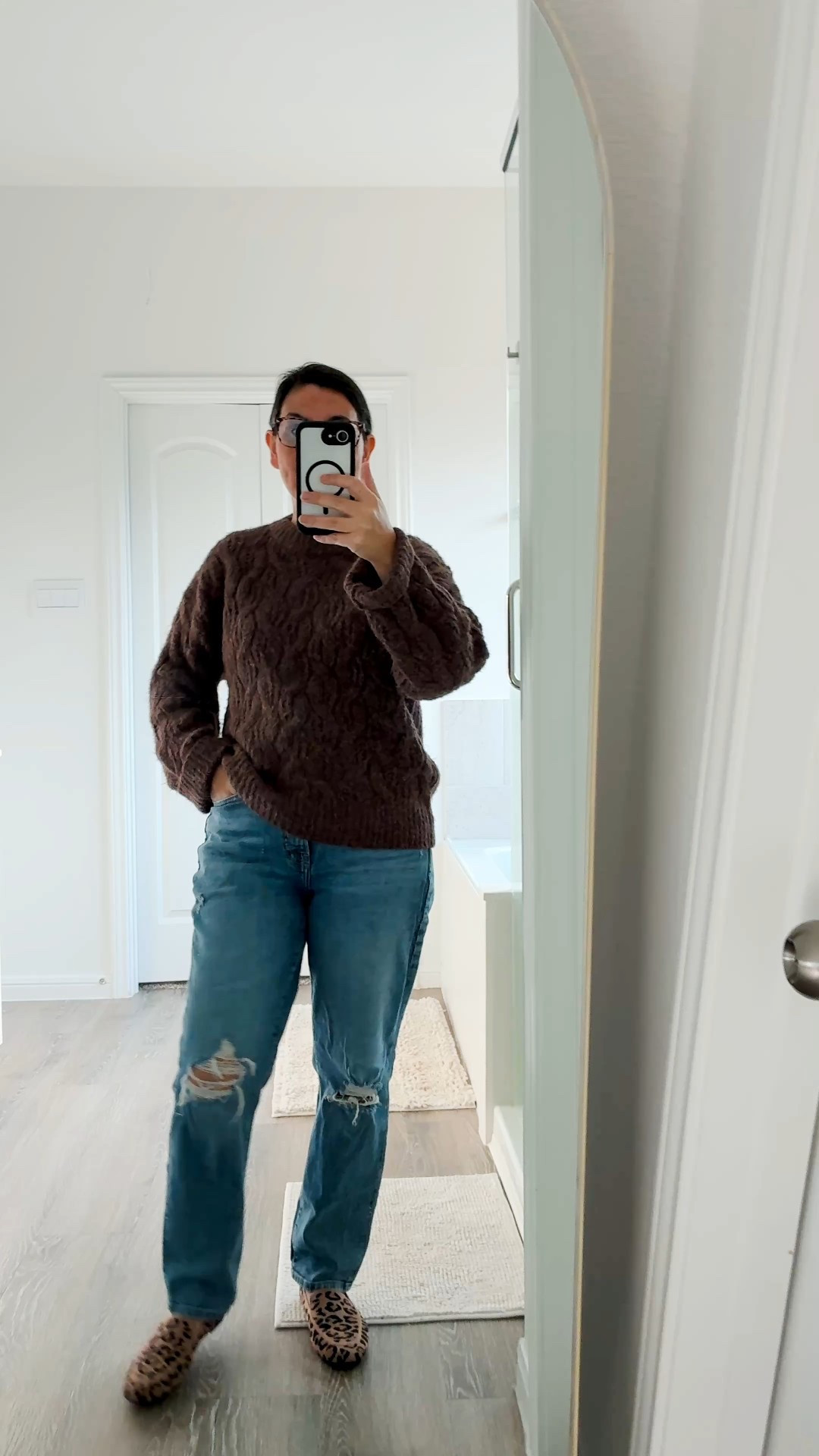 I am loving that chocolate brown is so popular right now. This sweater is so comfy, and the color is just right. This is a super casual, but intentional outfit. I hope you are staying cozy this winter! For you petite ladies, I did have to fold the sleeves a bit. I have linked some other brown sweaters that I like too.

#LTKootd #LTKPetite