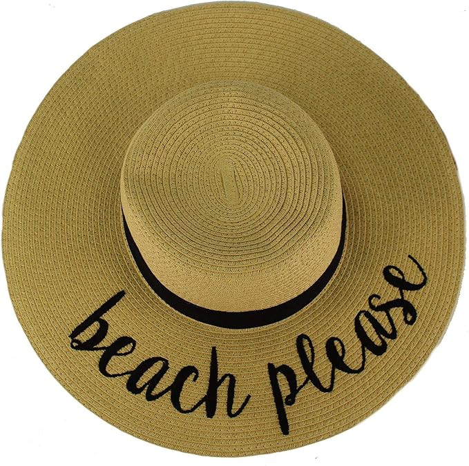 C.C Fun Verbiage Elegant Wide Brim 4" Summer Derby Beach Pool Floppy Dress Sun Hat | Amazon (US)