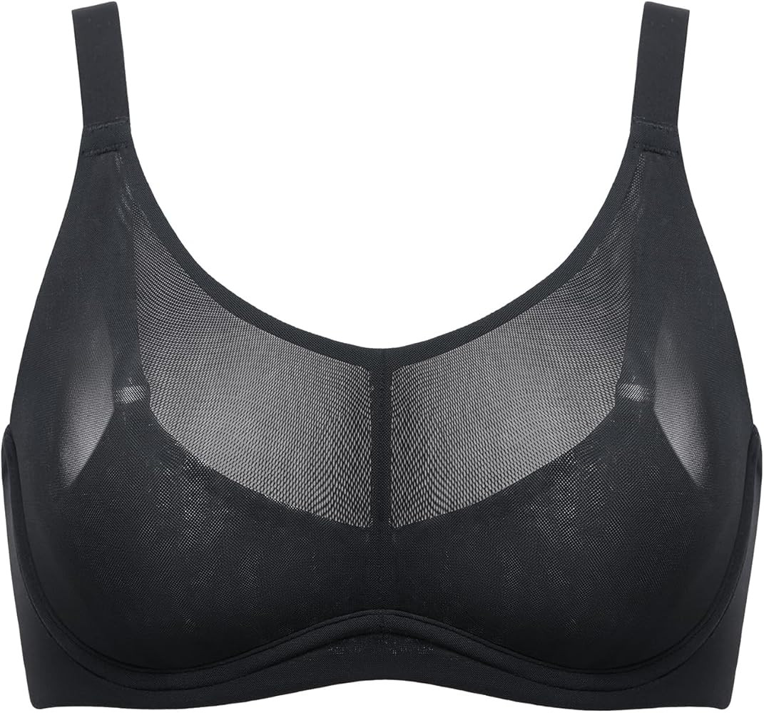DELIMIRA Women's Cosnufy Sheer Full Coverage Bra Underwire Mesh See Through Plus Size Unlined | Amazon (US)