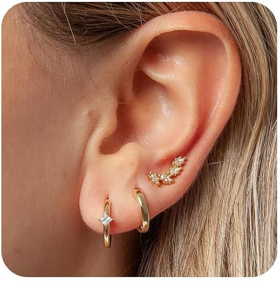 RLMOON Gold Hoop Earrings Set for Women 925 Sterling Silver Post Dainty Stud Earring Trendy 14K G... | Amazon (CA)
