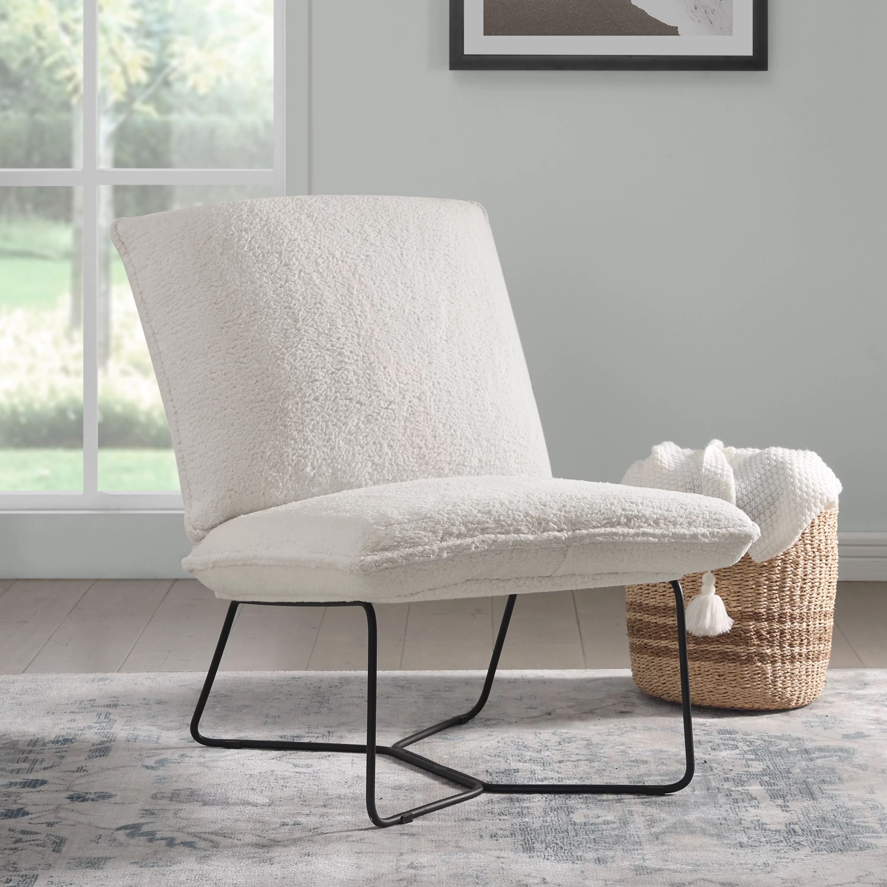 Better Homes & Gardens Pillow Lounge Chair, Faux Sherpa Cream-Colored Fabric - Walmart.com | Walmart (US)