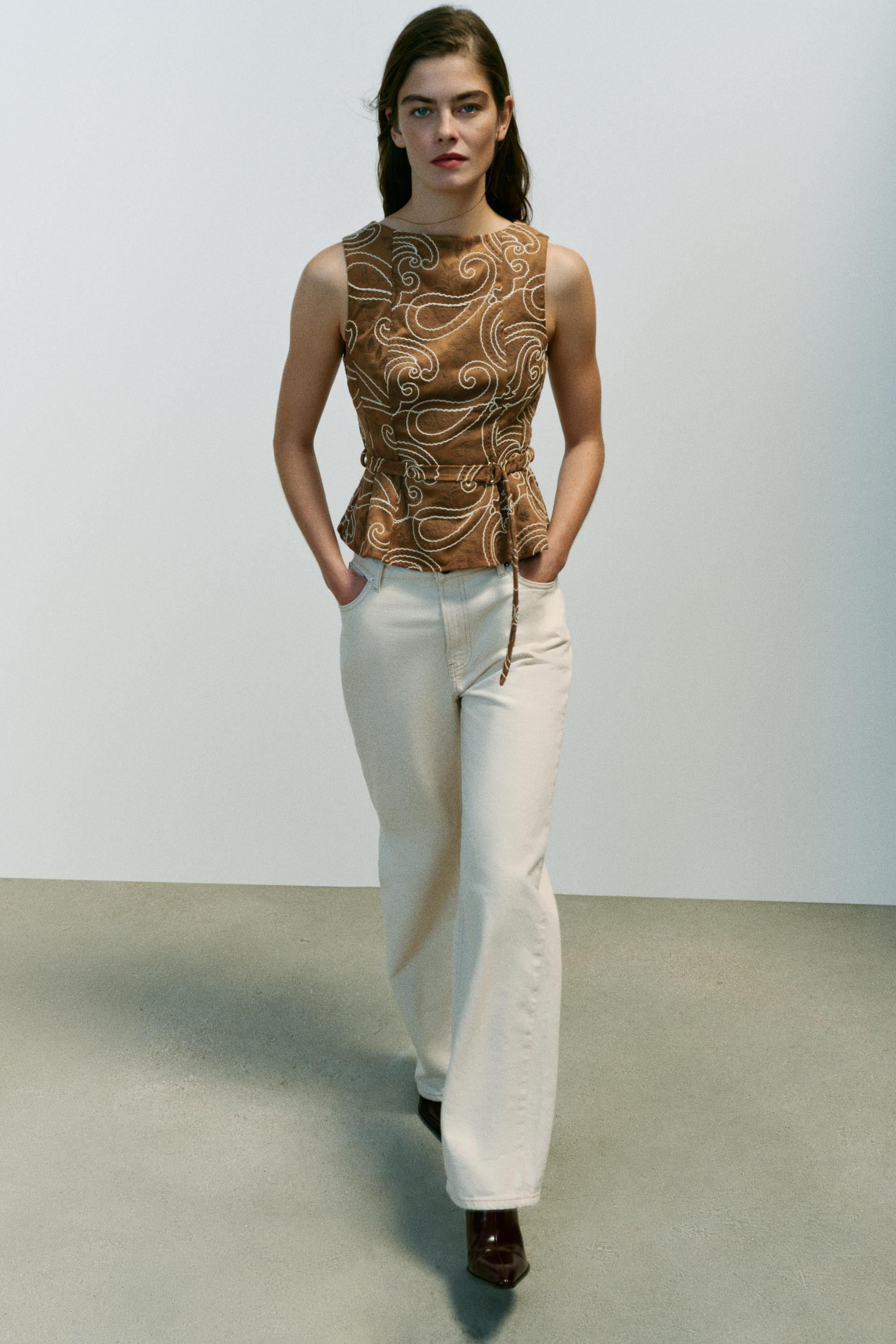 EMBROIDERED BELTED TOP | Zara US