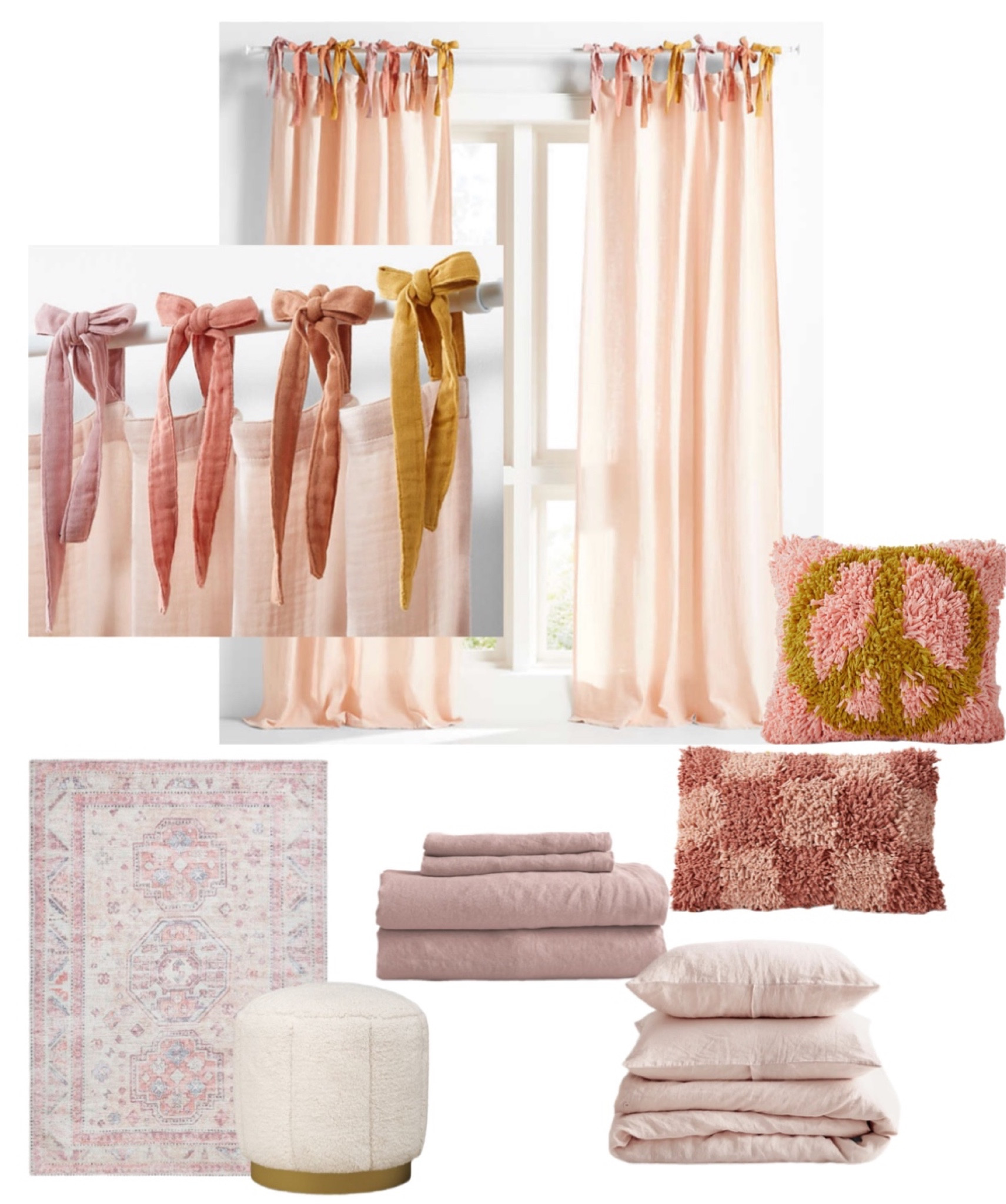 Henley’s bedroom accessories! I’m normally a neutral curtains kind of person, but I saw these pink muslin bow ones and kind of feel like they’re perfect! They come in a few lengths too! 

Girls bedroom, tween bedroom, boho bedroom, little girls room 