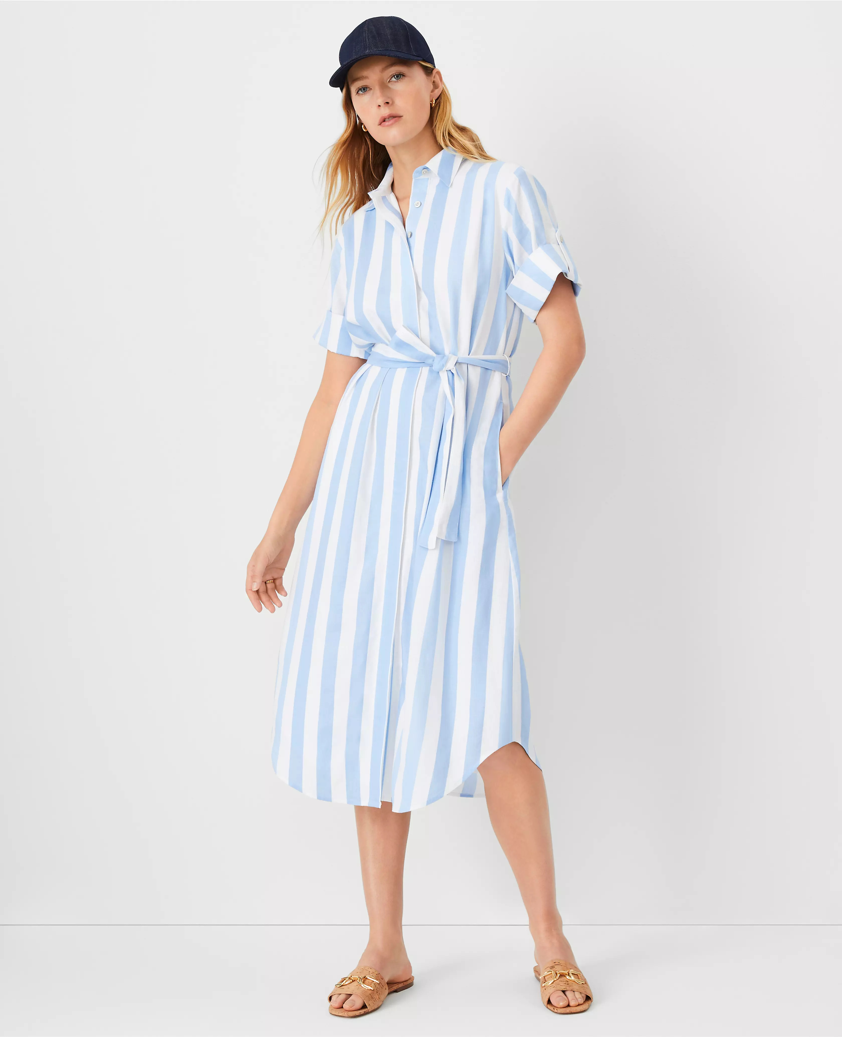 AT Weekend Linen Blend Midi Pocket Dress | Ann Taylor (US)
