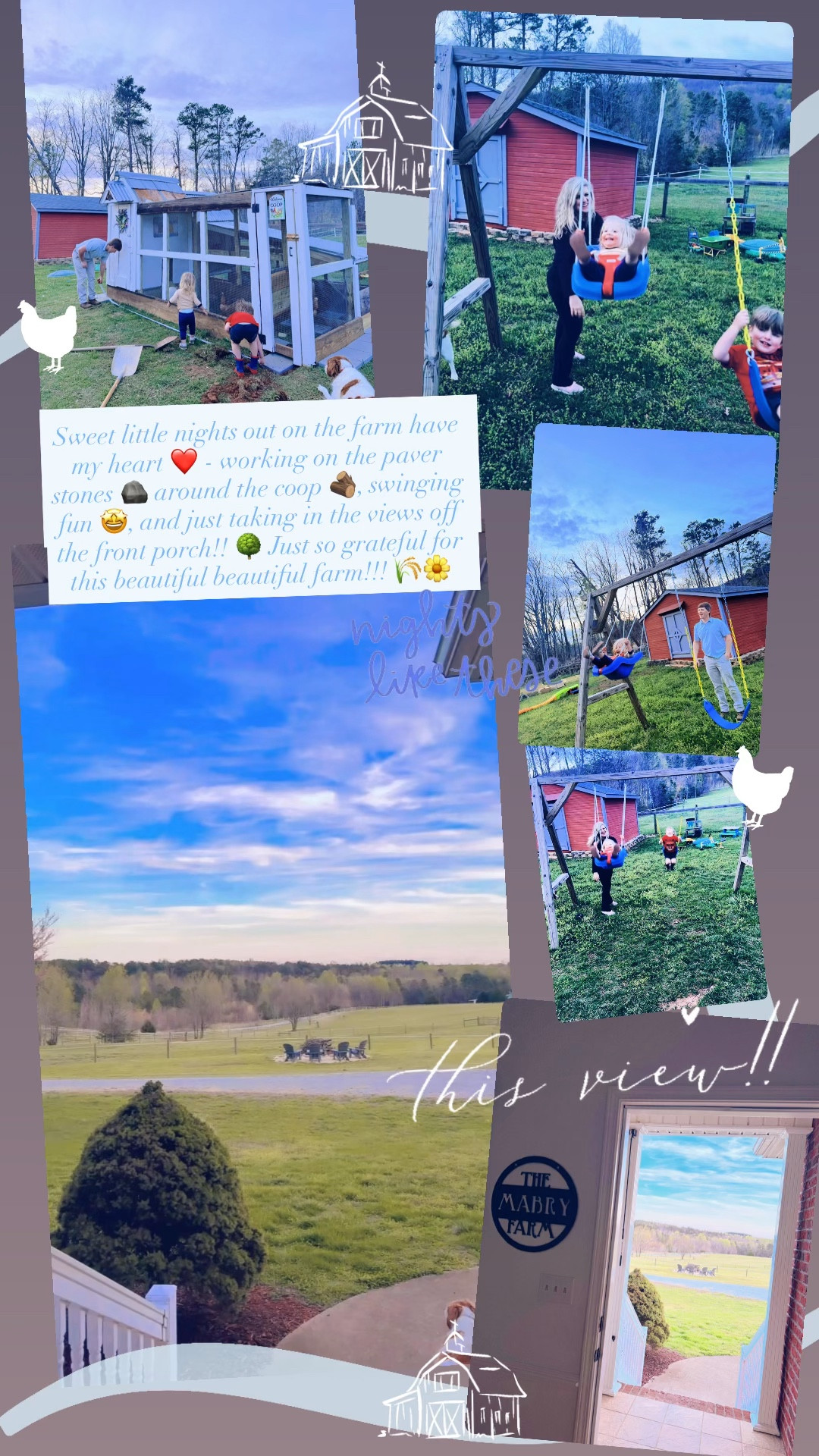 Sweet little nights out on the farm have my heart ❤️ - working on the paver stones 🪨 around the coop 🪵, swinging fun 🤩, and just taking in the views off the front porch!! 🌳 Just so grateful for this beautiful beautiful farm!!! 🌾🌼
