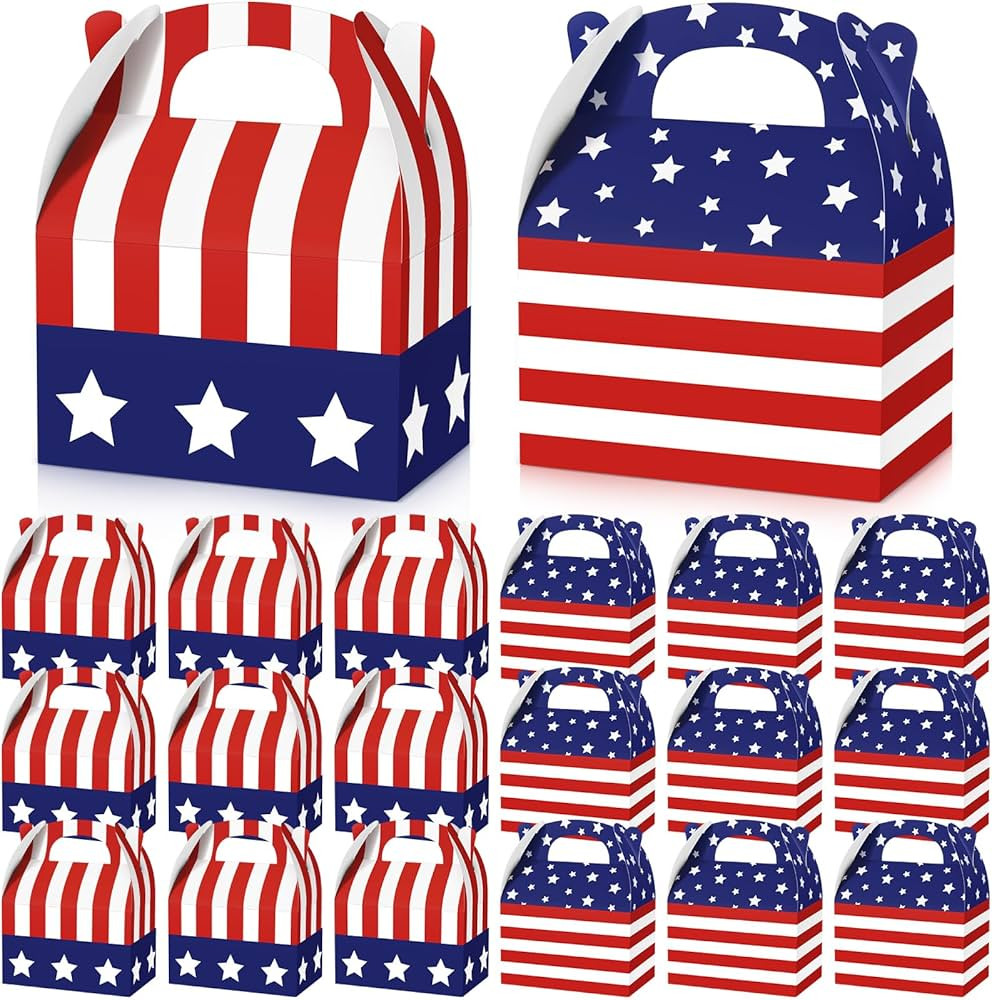 Fuutreo 50 Pcs Patriotic Treat Boxes with Handle American Flag USA Goodie Boxes Independence Day ... | Amazon (US)