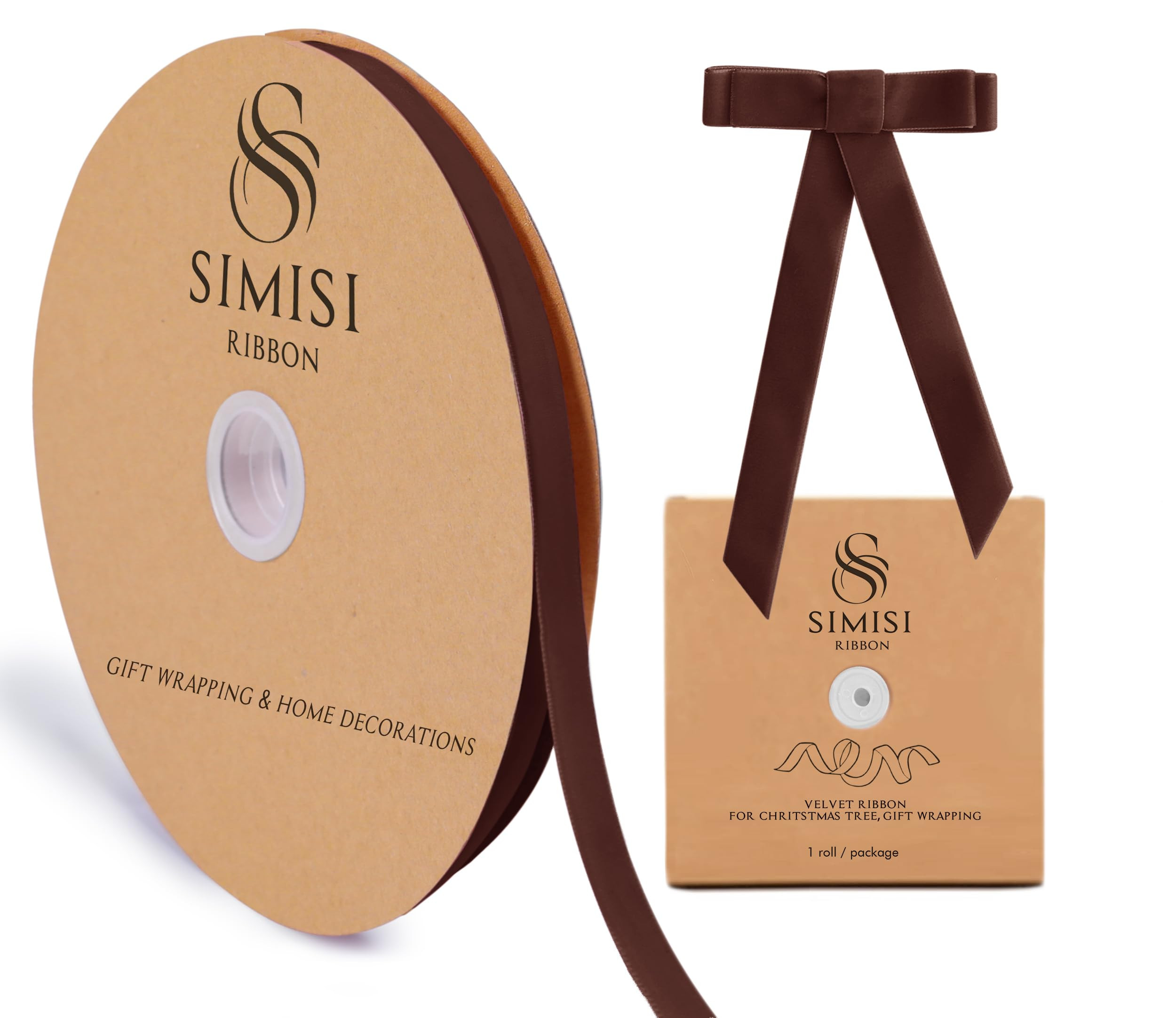 Brown Velvet Ribbon 3/8'' 25 Yards for Christmas Tree, Gift Wrapping, Flower Bouquet, Wreath Deco... | Amazon (US)