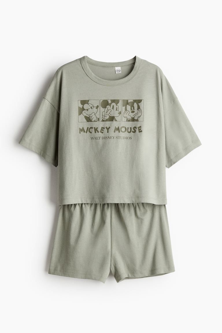 Printed Pajamas - Khaki green/Mickey Mouse - Ladies | H&M US | H&M (US + CA)