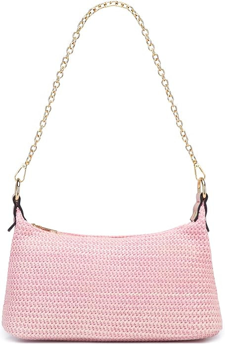 Straw Shoulder Bag for Women Soft Small Woven Shoulder Purse Handbag,Beach Tote Straw Bag for Sum... | Amazon (US)