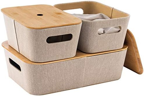 YOUDENOVA Storage Baskets with Bamboo Lids, Modern Decorative Storage Baskets, Baskets for Organi... | Amazon (US)
