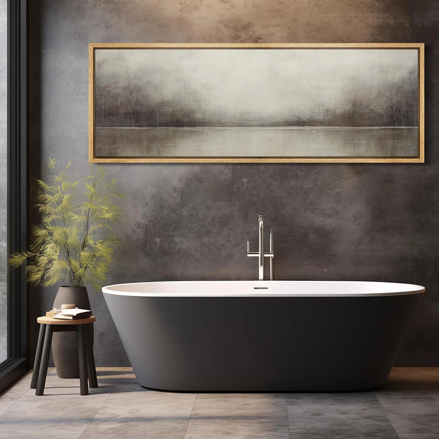 Minimal Landscape Tranquil Neutral Abstract Landscape Retro Moody Extra Large Framed Art Home Dec... | Wayfair North America