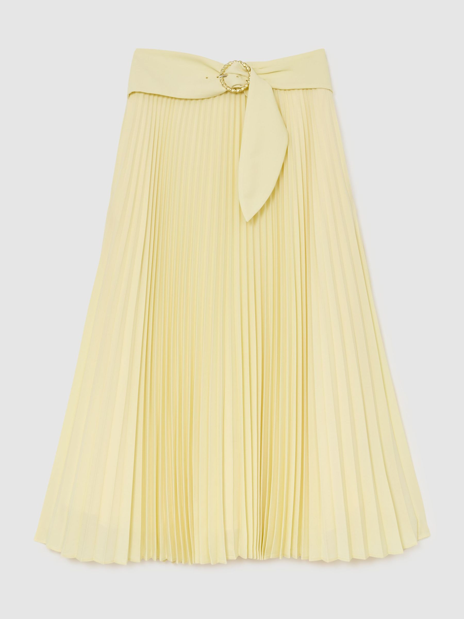 Reiss Pleated Belted Midi Skirt in Yellow - REISS | Reiss UK