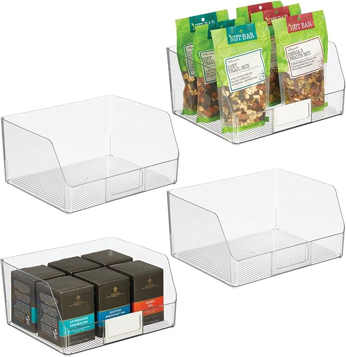 mDesign Wide Plastic Kitchen Food Storage Organizer Bin Basket with Open Front and Built-In Label... | Amazon (US)