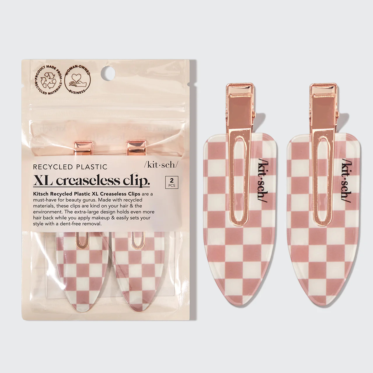 XL Creaseless Clips 2pc Set - Terracotta Checker | Kitsch