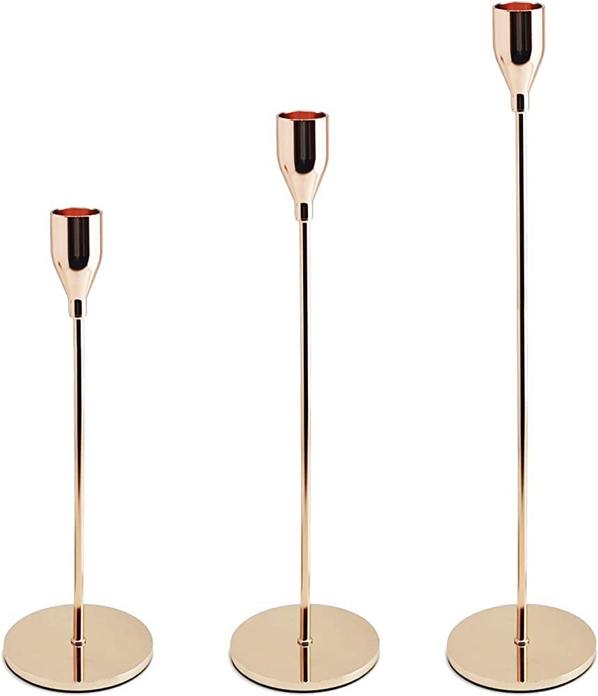 Rose Gold Candle Holders Taper Candles Set of 3 Decorative Candlestick Holder for Wedding Tableto... | Amazon (US)
