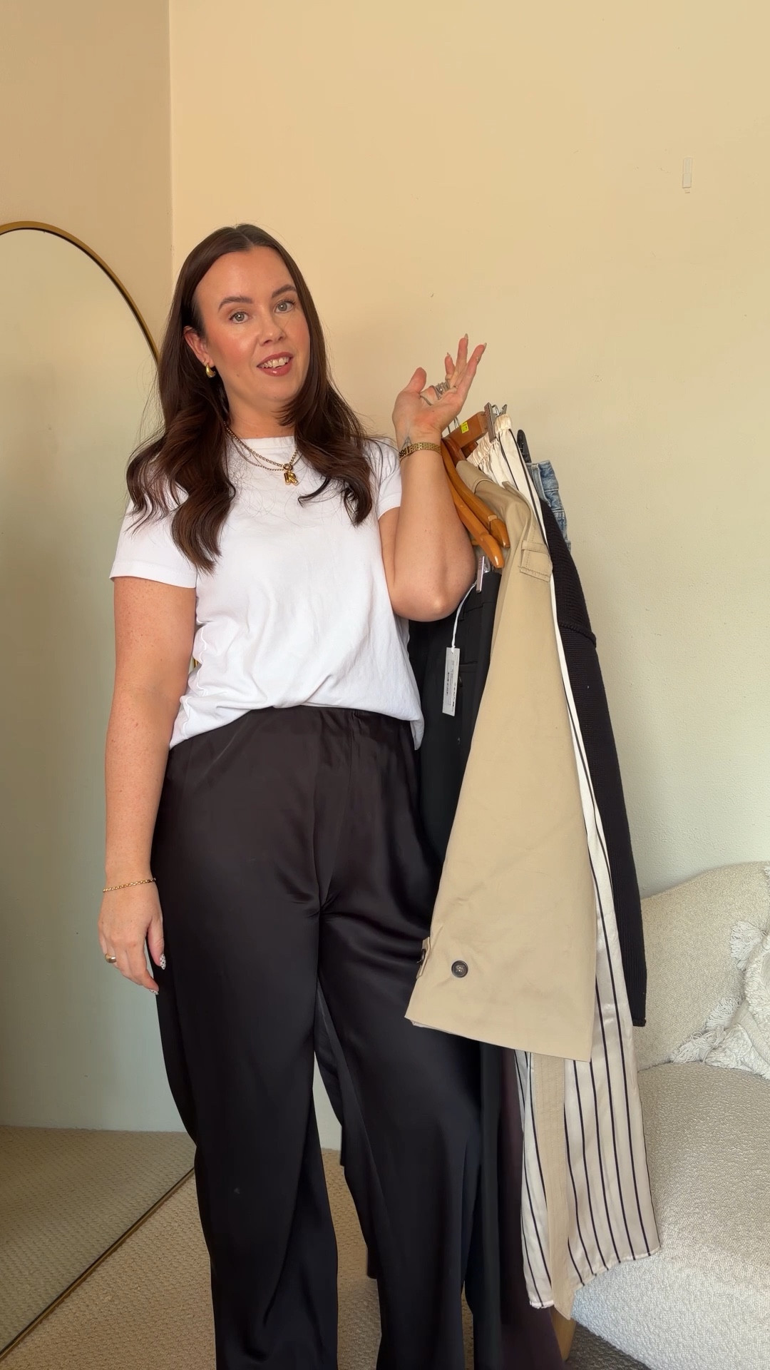 Sizing info:

Cos wool barrel leg pants: size 42
Cos arch tapered jeans: size 31
Dissh black v neck knit: size L
Dissh stripe silk pants: size 14
Dissh cropped trench coat: size 12
Witchery chocolate bias pants: size 12

#LTKaustralia #LTKmidsize #LTKautumn