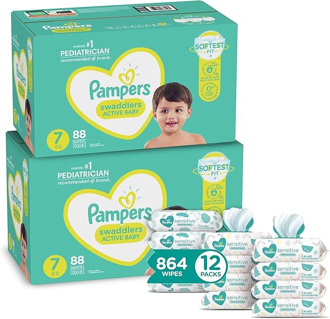 Pampers Swaddlers Disposable Baby Diapers Size 7, 2 Month Supply (2 x 88 Count) with Sensitive Wa... | Amazon (US)