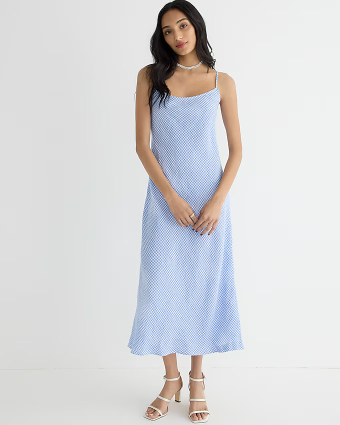 Gwyneth slip dress in blue gingham linen | J. Crew US