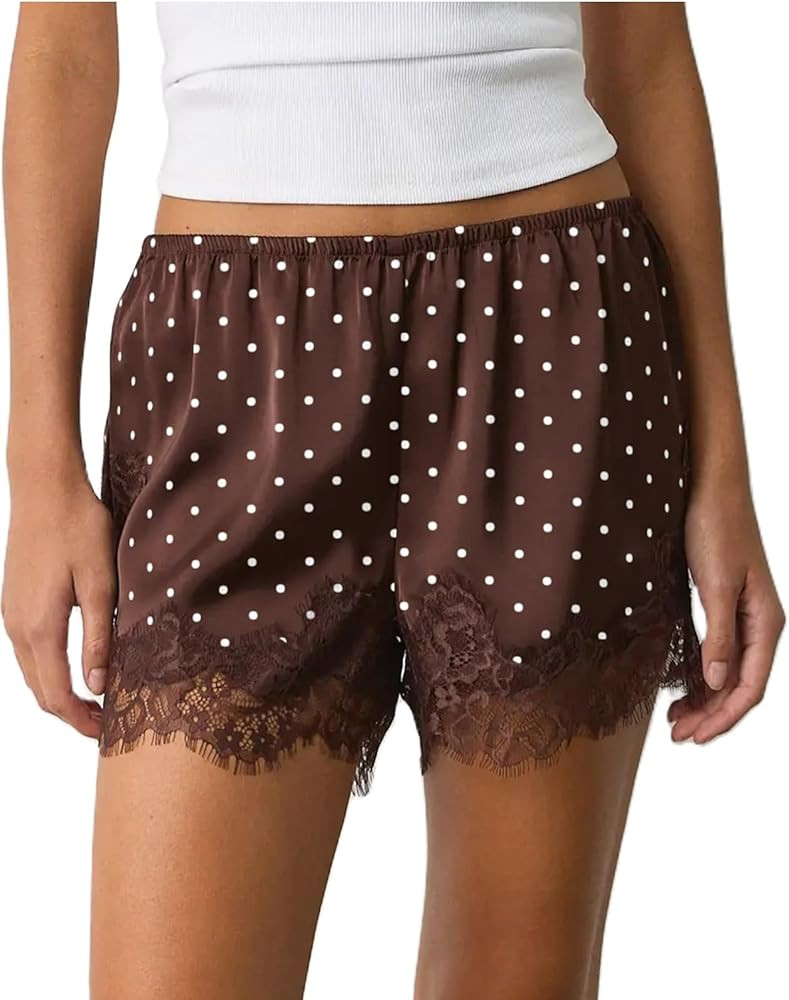 Women Lace Shorts Satin Silk Micro Short Pants Low Rise Lounge Pajamas Underneath Coquette Pj Bot... | Amazon (US)