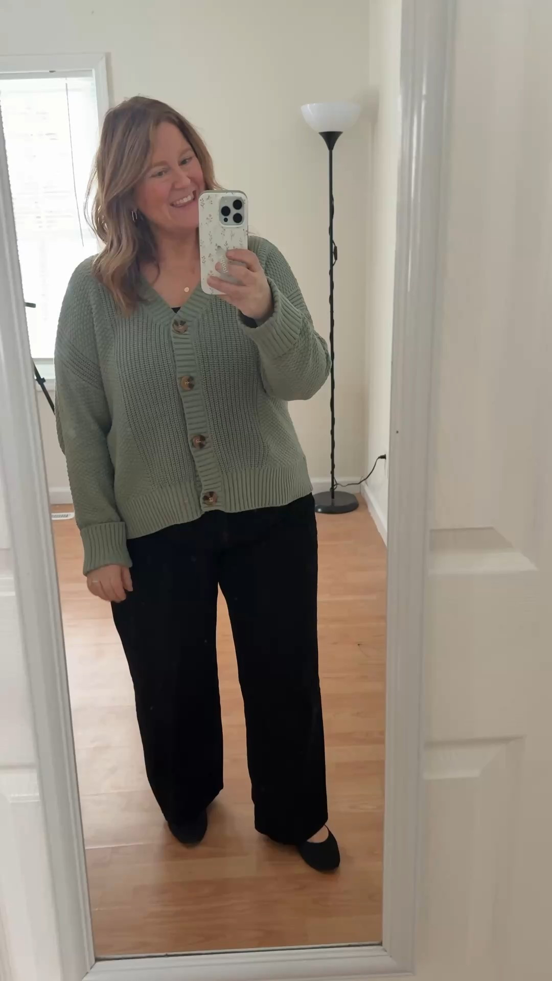 Teacher outfit-  Wearing an XL in my cardigan and a 32 with a 26 inseam in my black wide leg jeans.  

#LTKMidsize #LTKWorkwear #LTKPetite