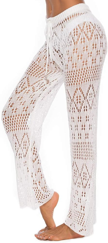 Kistore Womens Crochet Net Hollow Out Beach Pants Sexy Swimsuit Cover Up Pants | Amazon (US)