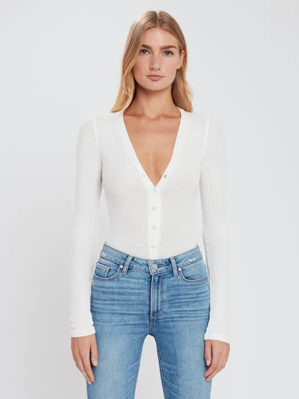 Free People Keep Your Cool Thermal Henley Bodysuit - White - XS | Verishop