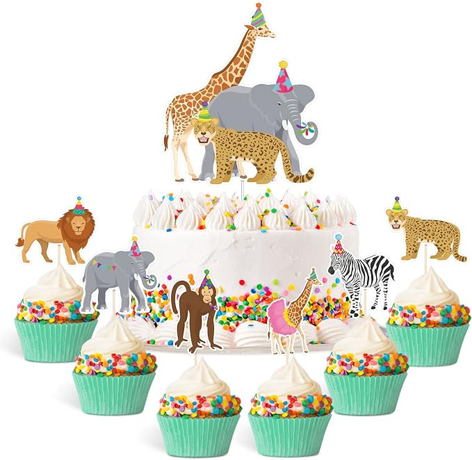 49pcs Safari Party Cake Decorations Jungle Animals Cake Toppers Set for Wild Animals Birthday Bab... | Amazon (US)