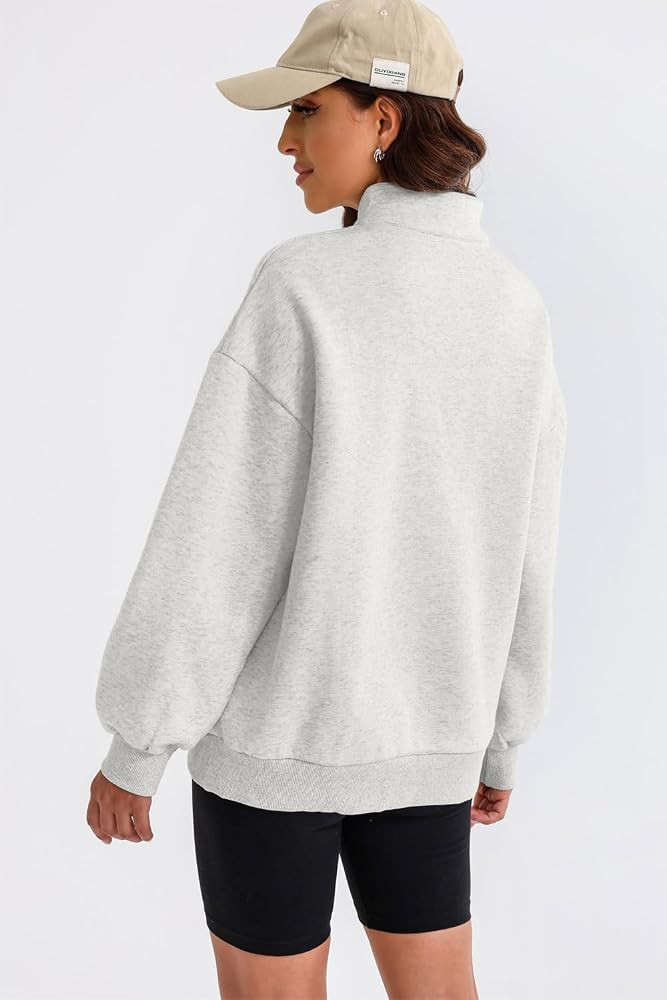 BLENCOT Women Half Zip Oversized Sweatshirts Long Sleeve Solid Color Drop Shoulder Fleece Workout... | Amazon (US)