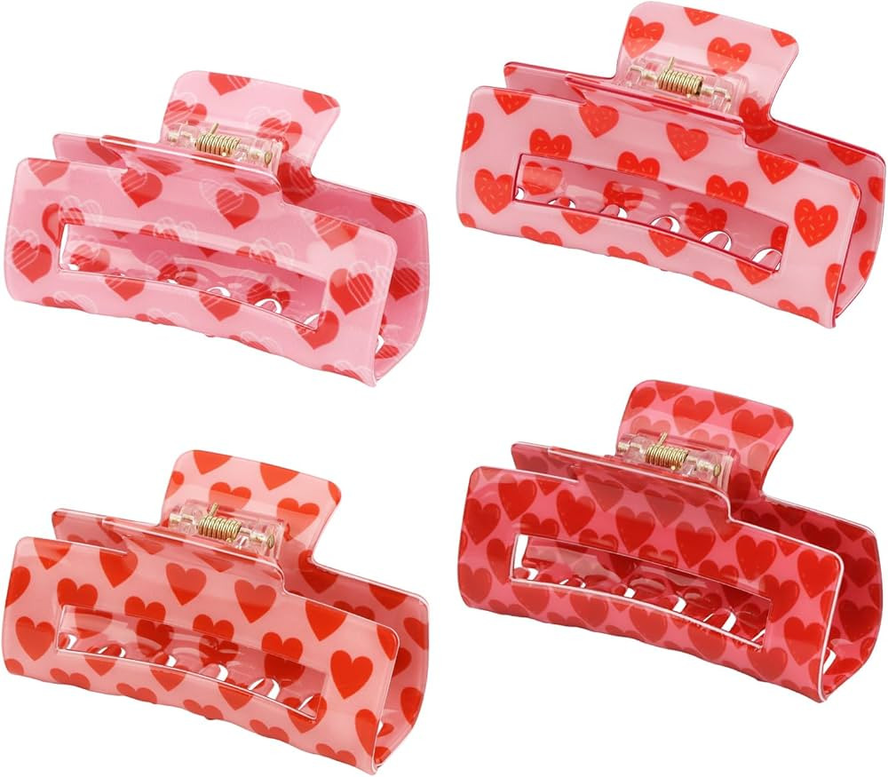 Jaciya Valentines Hair Claw Clips for Women Red Heart Hair Clips Valentines Day Decorations | Amazon (US)