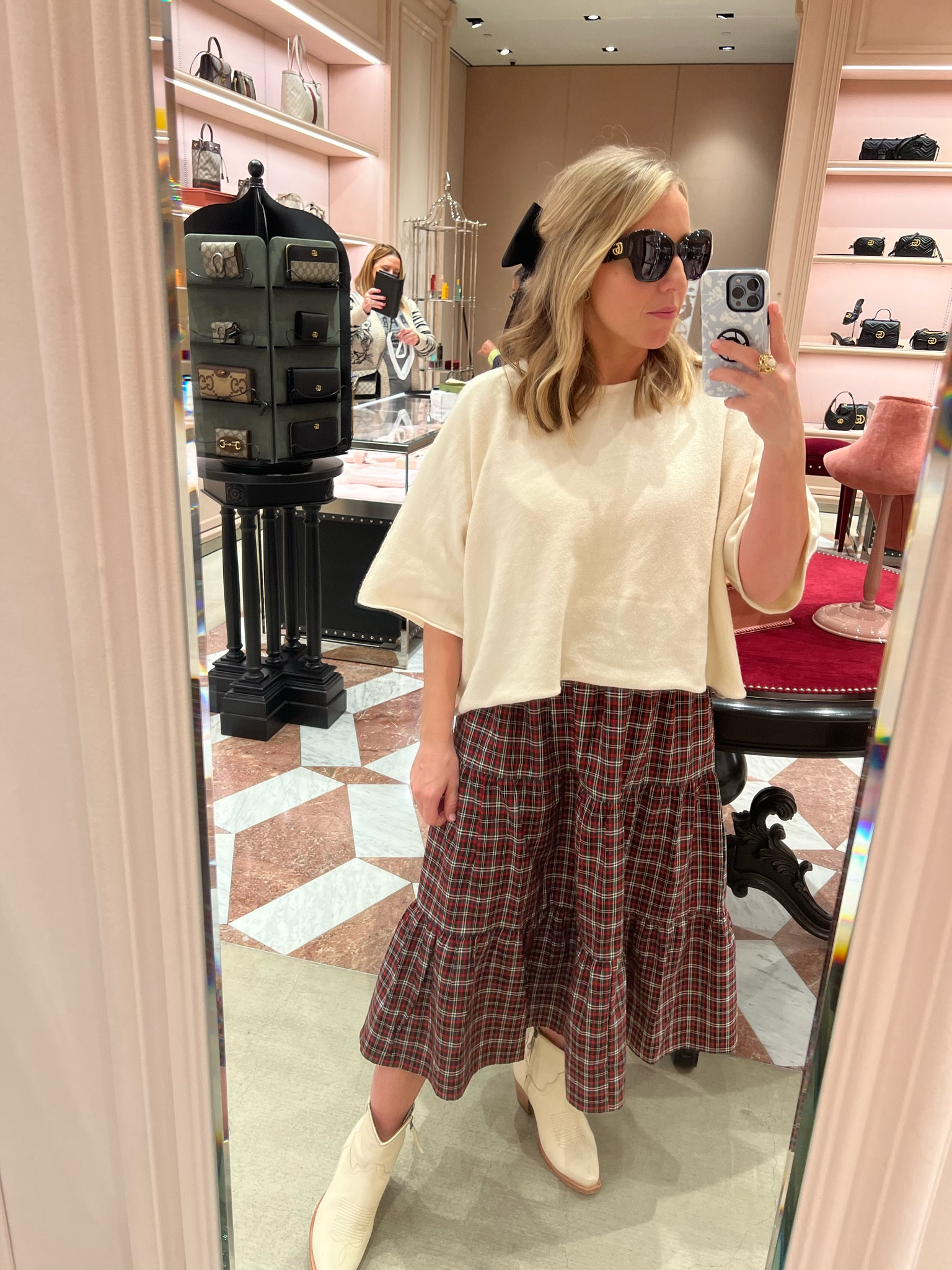 Santa pics My Wishlist Designer sunglasses Gucci Chanel Prada ysl bag plaid skirt cream ivory sweater black hair bow booties leather western boots 

#LTKstyletip #LTKGiftGuide #LTKHoliday