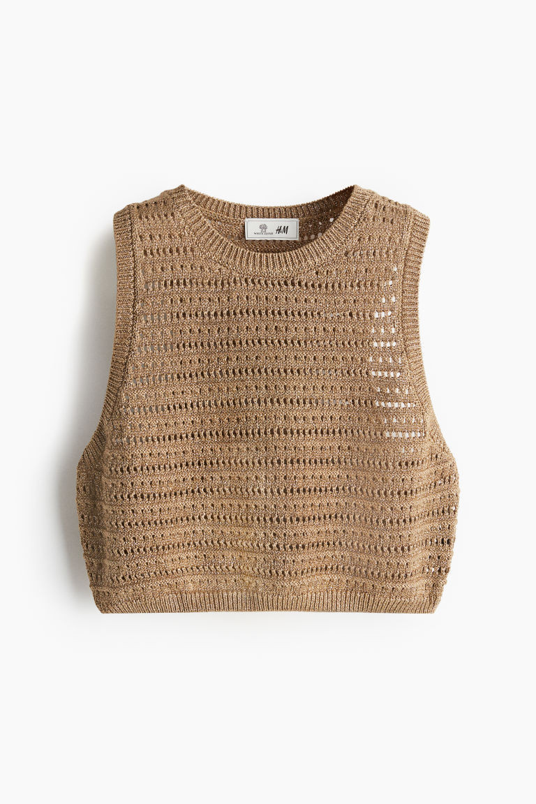 H & M - Glittery Crochet-Look Top - Beige | H&M (US + CA)