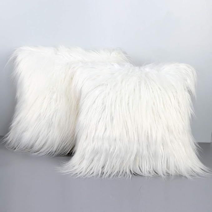 OurWarm PartyTalk 2pcs White Faux Fur Throw Pillow Covers Case Cushion Cover for Sofa Bedroom Car... | Amazon (US)