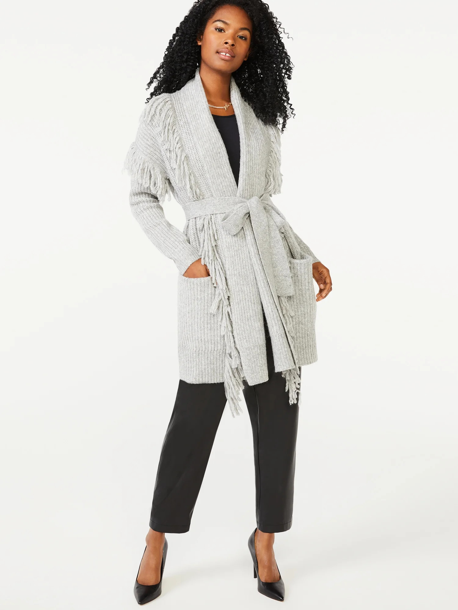 Scoop Women's Belted Fringe Cardigan - Walmart.com | Walmart (US)