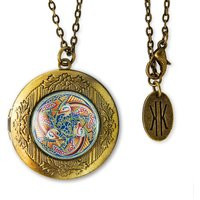 Antique Bronze Traditional Celtic Fish Knot Design Glass Keepsake Locket Necklace 367-Brln + 24"" Inch Chain | Etsy (US)