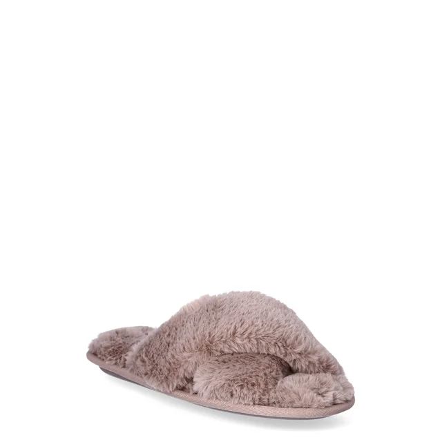 Joyspun Women's Faux Fur Crisscross Slippers, Sizes 6-11 | Walmart (US)