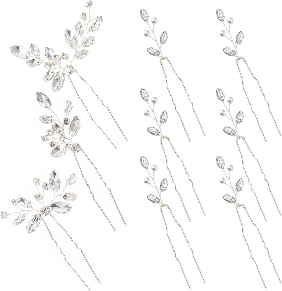 9 Pieces Bride Wedding Hair Pins Bridal Hair Accessories Set Jewelry Bridesmaids Silver Hair Piec... | Amazon (US)